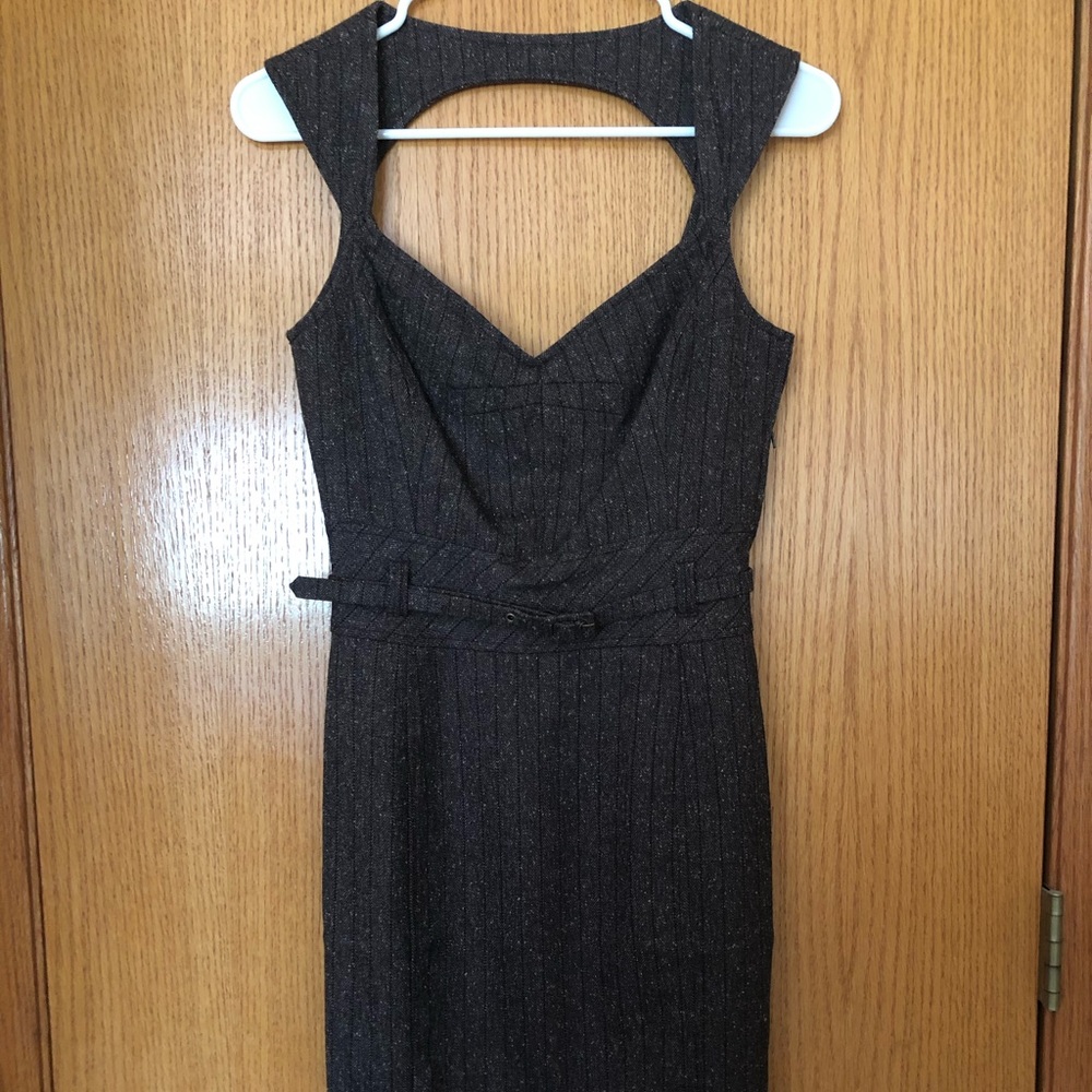 Brown belted tweed dress